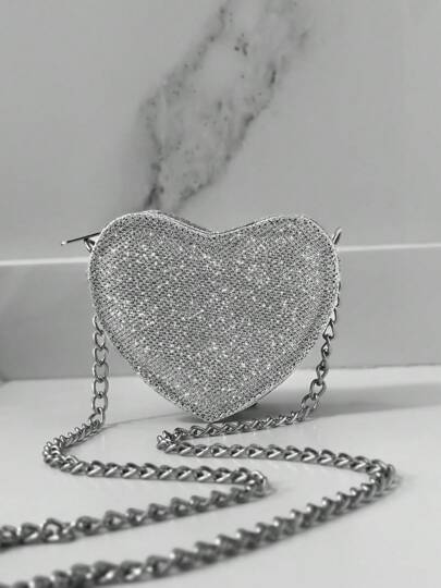 Bolsa Feminina Transversal Pequena Festa Coração Love Glitter