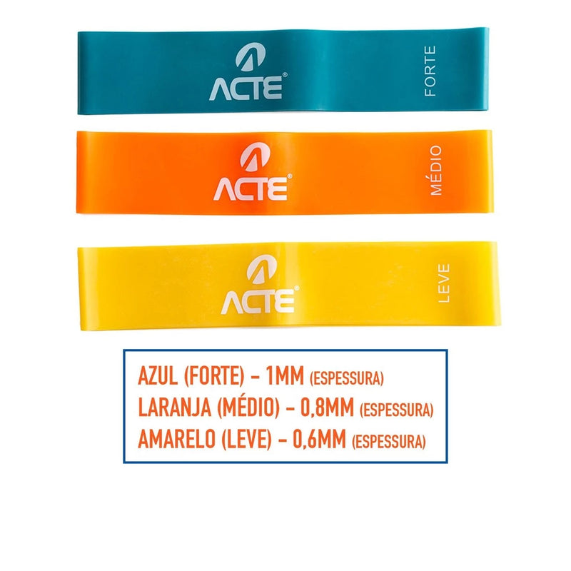 Kit Mini Band Leve Médio Forte Látex T71 Acte