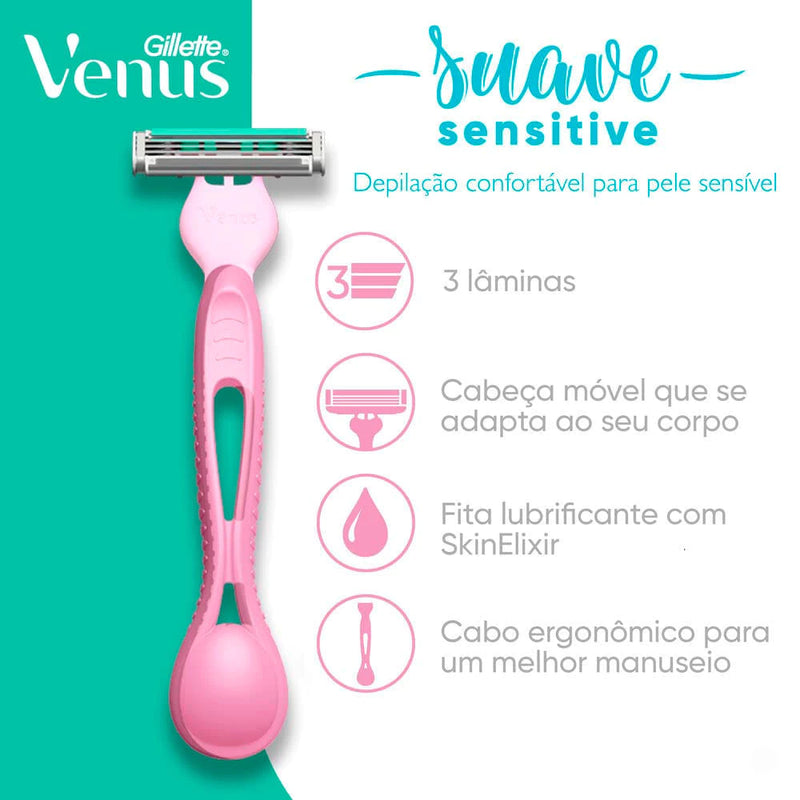 Aparelho Para Depilar Gillette Vênus Suave Sensitive - 2 Unidades